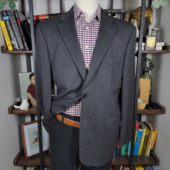 Joseph Feiss TRIO Men's Sport Coat Blazer Two Button Solid Gray Twill Wool‎ 42R
